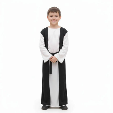 Fancydresswale Shepherd Costume – White Gown with Black Over-Tunic & Belt | Christmas Play & School Function Outfit fancydresswale.com