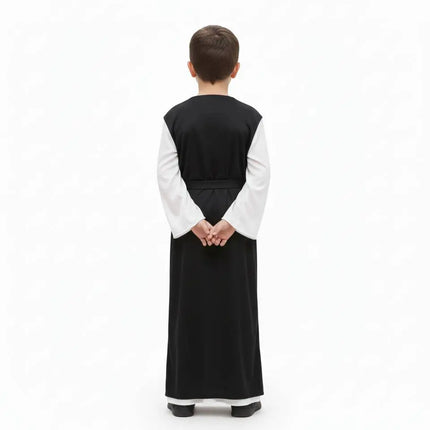 Fancydresswale Shepherd Costume – White Gown with Black Over-Tunic & Belt | Christmas Play & School Function Outfit fancydresswale.com