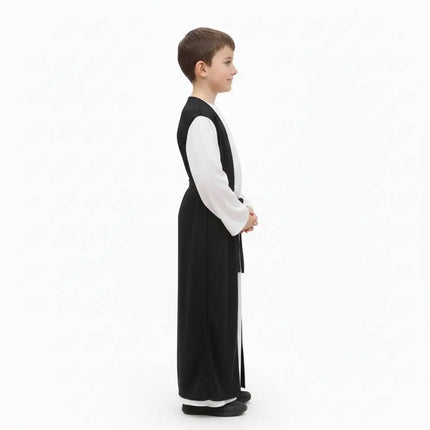Fancydresswale Shepherd Costume – White Gown with Black Over-Tunic & Belt | Christmas Play & School Function Outfit fancydresswale.com