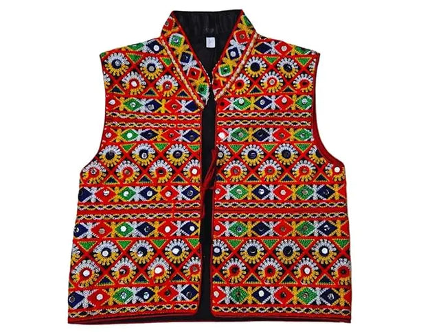 Fancydresswale Traditional Rajasthani Men's Multicolored Cotton Jacket and Heavy Kacchi Aari Koti fancydresswale.com