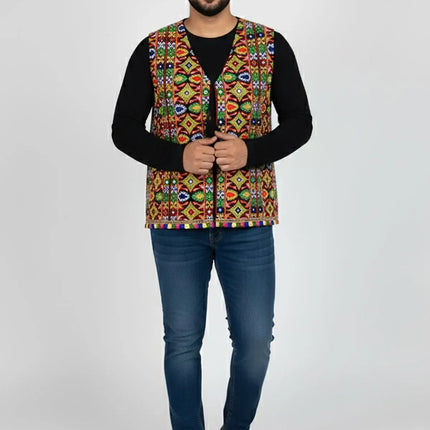 Fancydresswale Traditional Rajasthani jacket for menMulticolored Cotton Jacket and Heavy Kacchi Aari Koti fancydresswale.com