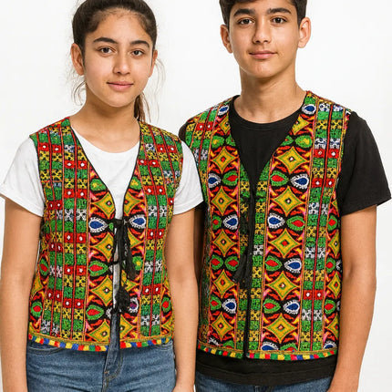 Fancydresswale Traditional Rajasthani jacket for menMulticolored Cotton Jacket and Heavy Kacchi Aari Koti fancydresswale.com