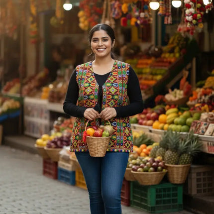 Fancydresswale Traditional Rajasthani jacket for menMulticolored Cotton Jacket and Heavy Kacchi Aari Koti fancydresswale.com