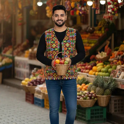 Fancydresswale Traditional Rajasthani jacket for menMulticolored Cotton Jacket and Heavy Kacchi Aari Koti fancydresswale.com