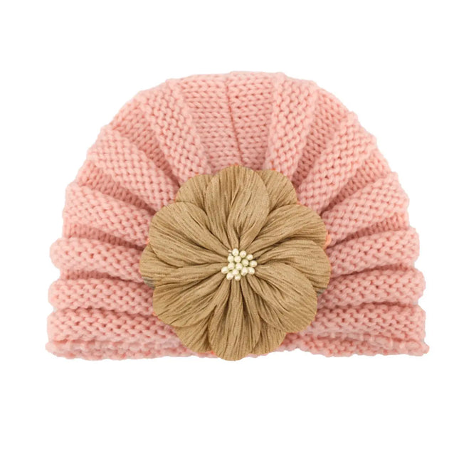 Fancydresswale Warm Knitted Baby Wool Hat For Infants & Toddlers Autumn Flower Soft & Cozy For Little Ones Newborn Headwear Winters- Light Brown Fancydresswale