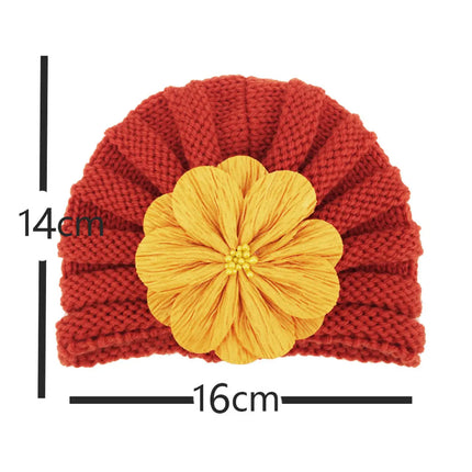 Fancydresswale Warm Knitted Baby Wool Hat For Infants & Toddlers Autumn Flower Soft & Cozy For Little Ones Newborn Headwear Winters- Orange Khaki Fancydresswale
