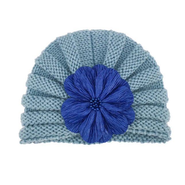 Fancydresswale Warm Knitted Baby Wool Hat For Infants & Toddlers Autumn Flower Soft & Cozy For Little Ones Newborn Headwear Winters- Royal Blue Fancydresswale