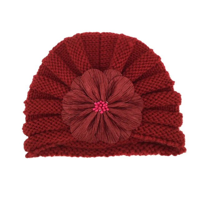 Fancydresswale Warm Knitted Baby Wool Hat for infants & toddlers Autumn flower Soft & Cozy for Little Ones Newborn Headwear winters- Wine Red Fancydresswale