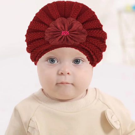 Fancydresswale Warm Knitted Baby Wool Hat for infants & toddlers Autumn flower Soft & Cozy for Little Ones Newborn Headwear winters- Wine Red Fancydresswale