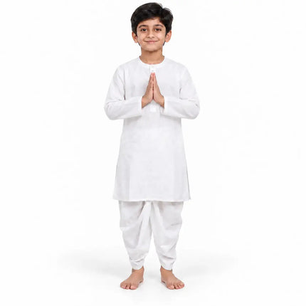 Boys White Kurta and Dhoti Set | Traditional Ethnic Outfit for Kids fancydresswale.com