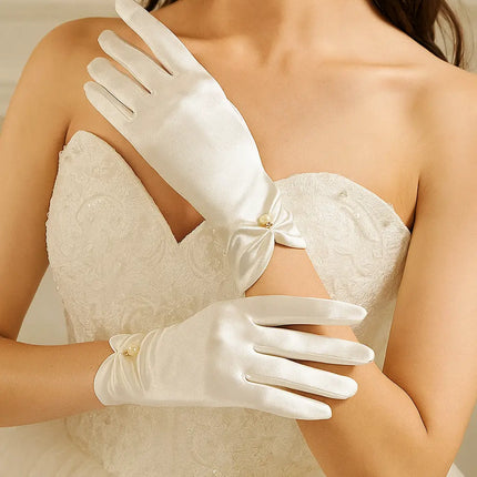 Fancydresswale White Gloves satin with Pearl Drop Charm – Elegant Wrist-Length Gloves for Girls & Women fancydresswale.com