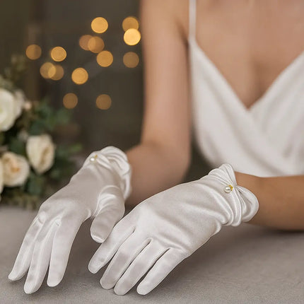 Fancydresswale White Gloves satin with Pearl Drop Charm – Elegant Wrist-Length Gloves for Girls & Women fancydresswale.com