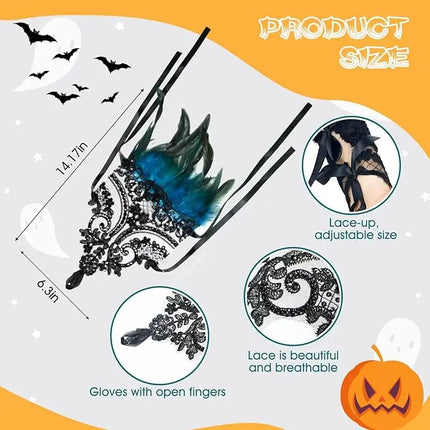 Fancydresswale Women's Gothic Feather Lace Fingerless Gloves – Elegant Costume Arm Warmers for Halloween, Dance & Cosplay fancydresswale.com