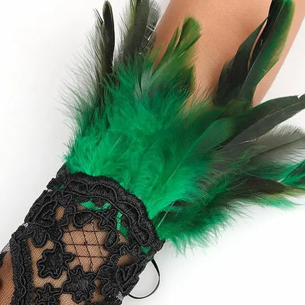 Fancydresswale Women's Gothic Feather Lace Fingerless Gloves – Elegant Costume Arm Warmers for Halloween, Dance & Cosplay fancydresswale.com