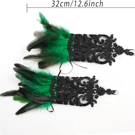 Fancydresswale Women's Gothic Feather Lace Fingerless Gloves – Elegant Costume Arm Warmers for Halloween, Dance & Cosplay fancydresswale.com