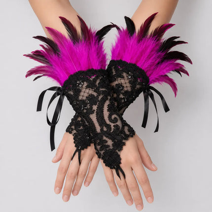 Fancydresswale Women's gloves Gothic Feather Lace Fingerless – Elegant Costume Arm Warmers for Halloween, Dance & Cosplay fancydresswale.com