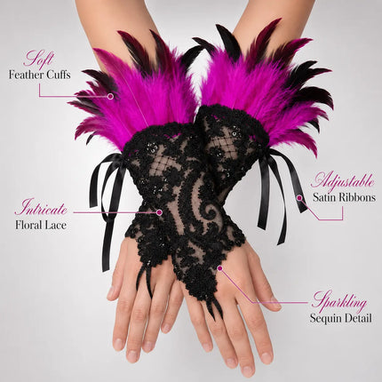Fancydresswale Women's gloves Gothic Feather Lace Fingerless – Elegant Costume Arm Warmers for Halloween, Dance & Cosplay fancydresswale.com