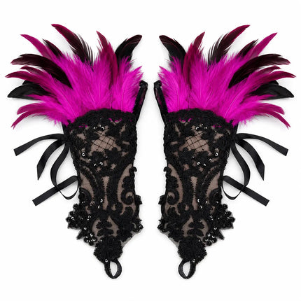 Fancydresswale Women's gloves Gothic Feather Lace Fingerless – Elegant Costume Arm Warmers for Halloween, Dance & Cosplay fancydresswale.com