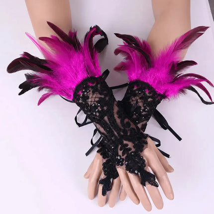 Fancydresswale Women's gloves Gothic Feather Lace Fingerless – Elegant Costume Arm Warmers for Halloween, Dance & Cosplay fancydresswale.com