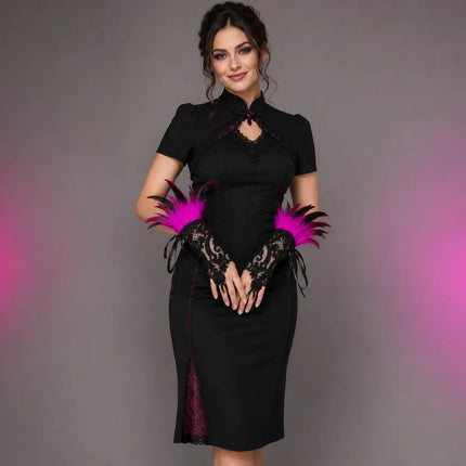 Fancydresswale Women's gloves Gothic Feather Lace Fingerless – Elegant Costume Arm Warmers for Halloween, Dance & Cosplay fancydresswale.com