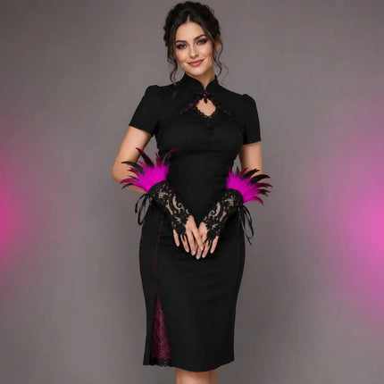 Fancydresswale Women's gloves Gothic Feather Lace Fingerless – Elegant Costume Arm Warmers for Halloween, Dance & Cosplay fancydresswale.com