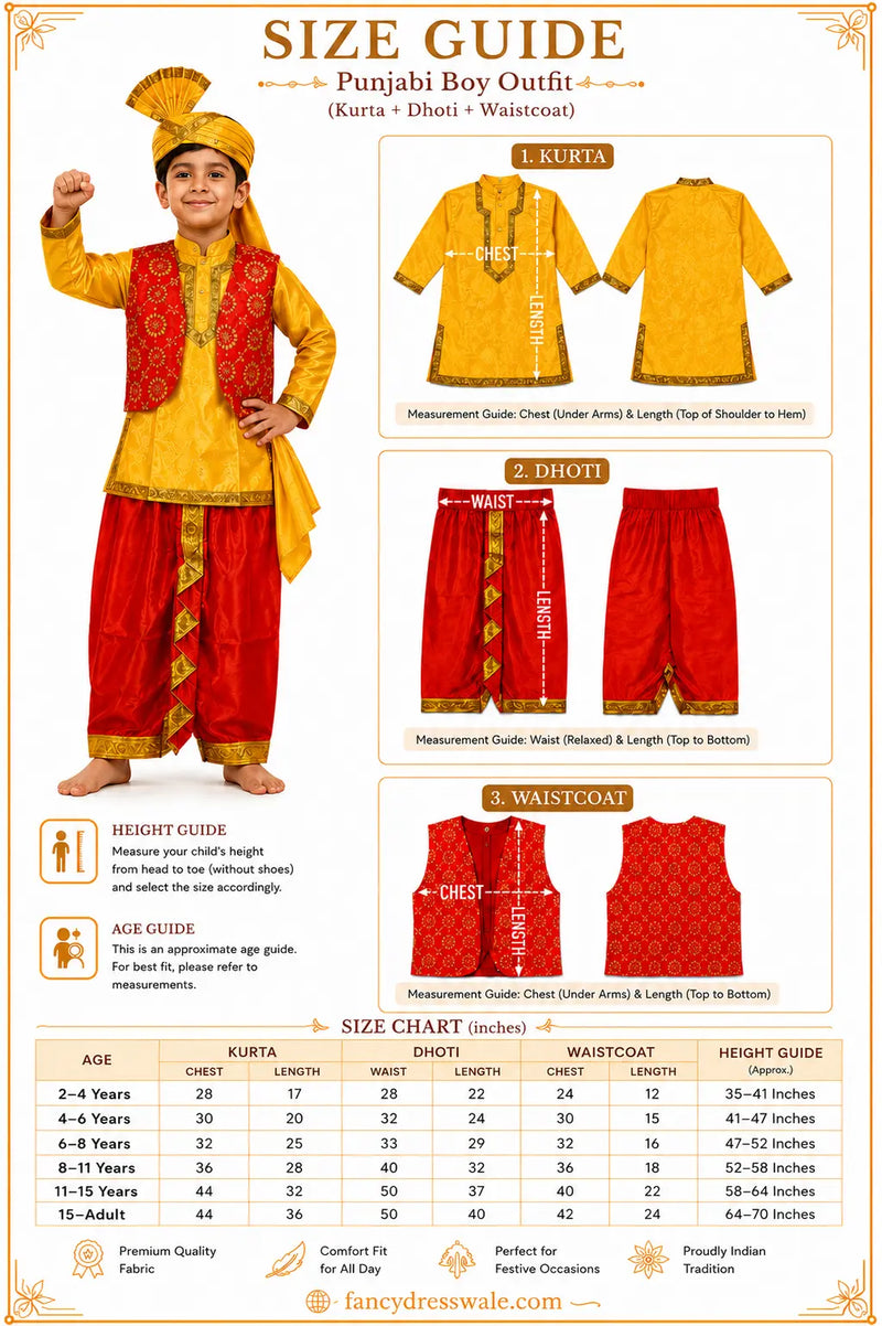 Fancydresswale bhangra costume Punjabi Boy Outfit for Kids – Kurta, Dhoti & Waistcoat Set fancydresswale.com