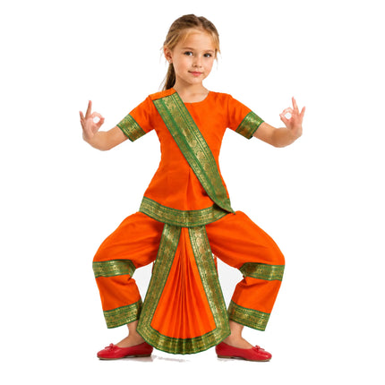 Fancydresswale bharatanatyam costume saree orange for kids and adults Fancydresswale