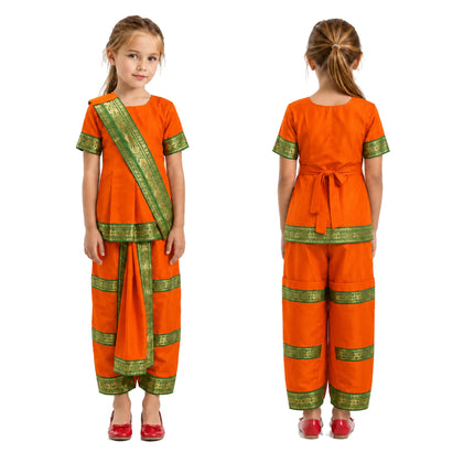 Fancydresswale bharatanatyam costume saree orange for kids and adults Fancydresswale