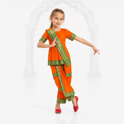 Fancydresswale bharatanatyam costume saree orange for kids and adults Fancydresswale