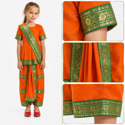 Fancydresswale bharatanatyam costume saree orange for kids and adults Fancydresswale