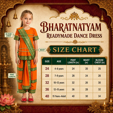 Fancydresswale bharatanatyam costume saree orange for kids and adults Fancydresswale