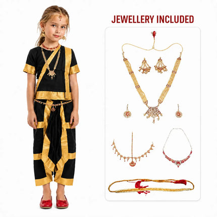 Fancydresswale bharatanatyam dress for Girls with Light weight Bharatnatyam Jewellery - Black Fancydresswale