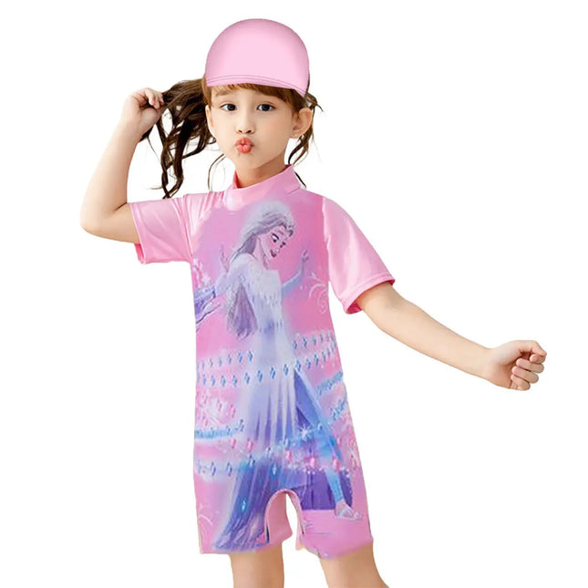 Fancydresswale elsa bathing suit Short Sleeve Swimwear with Matching Cap - frozen Fancydresswale