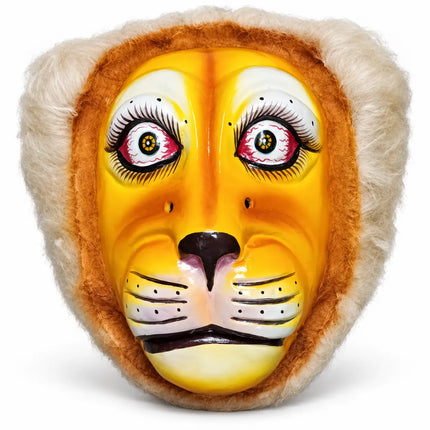Golden yellow Fibre Tiger Mask with cream fuzzy border on white background
