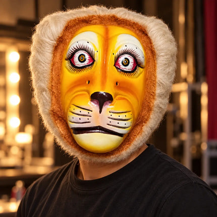 Fibre Tiger Mask styled with black clothing in a performer portrait