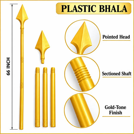Foldable Plastic Bhala – 66 Inch Golden Costume Spear fancydresswale.com