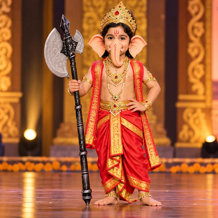 Mythological costume showcase with Ganesh Pharsa accessory
