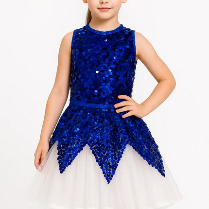 Girls Blue Sequin Dance Dress – Sparkly School Function & Stage Performance Costume Fancydresswale.com
