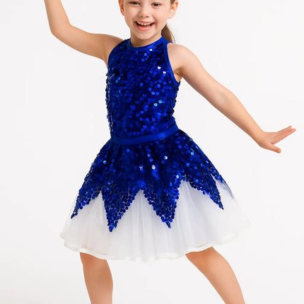 Girls Blue Sequin Dance Dress – Sparkly School Function & Stage Performance Costume Fancydresswale.com