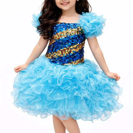 Girls Blue Sequin Party western dance dress | Kids Dance Costume for School Functions & Performances fancydresswale.com