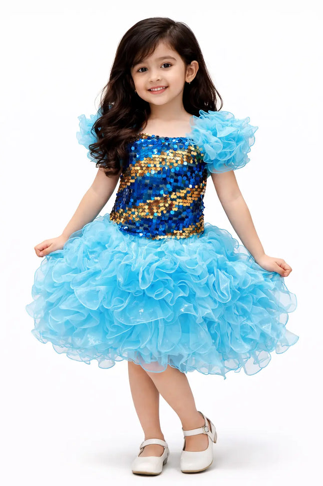 Girls Blue Sequin Party western dance dress | Kids Dance Costume for School Functions & Performances fancydresswale.com