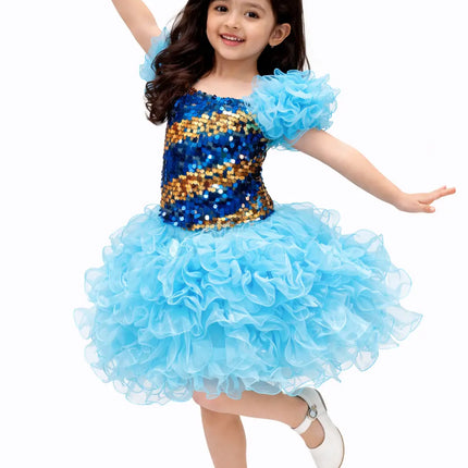 Girls Blue Sequin Party western dance dress | Kids Dance Costume for School Functions & Performances fancydresswale.com