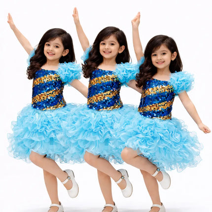 Girls Blue Sequin Party western dance dress | Kids Dance Costume for School Functions & Performances fancydresswale.com