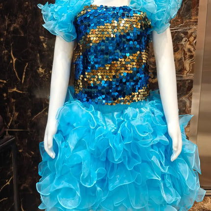 Girls Blue Sequin Party western dance dress | Kids Dance Costume for School Functions & Performances fancydresswale.com