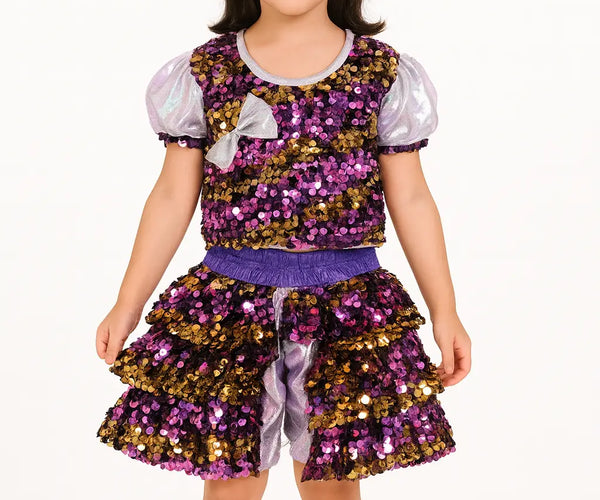 western dance dress Girls Purple & Gold Sequin Western Dance Dress