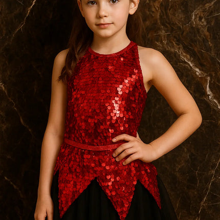 Girls Red Sequin Dance Dress – Sparkly Party & Stage Performance Costume fancydresswale.com