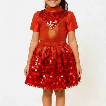 Girls Shiny Orange Sequin Western Dance Dress – Stage Performance & Annual Day Costume Fancydresswale.com