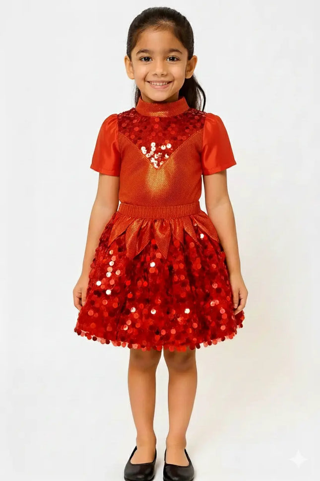Girls Shiny Orange Sequin Western Dance Dress – Stage Performance & Annual Day Costume Fancydresswale.com