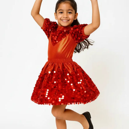 Girls Shiny Orange Sequin Western Dance Dress – Stage Performance & Annual Day Costume Fancydresswale.com