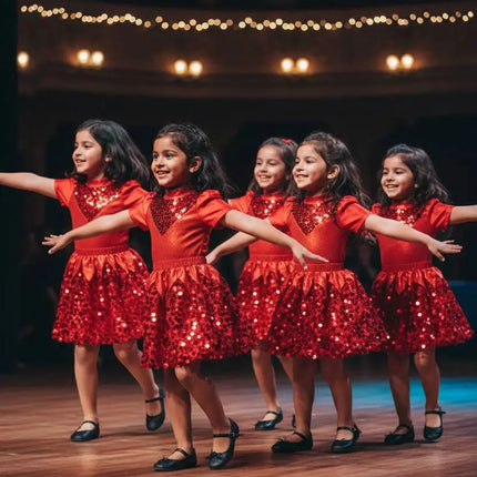Girls Shiny Orange Sequin Western Dance Dress – Stage Performance & Annual Day Costume Fancydresswale.com